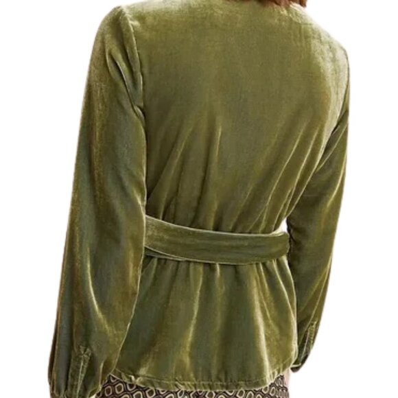 Anthropologie Olive Green Velvet Wrap Blouse - Picture 3 of 10